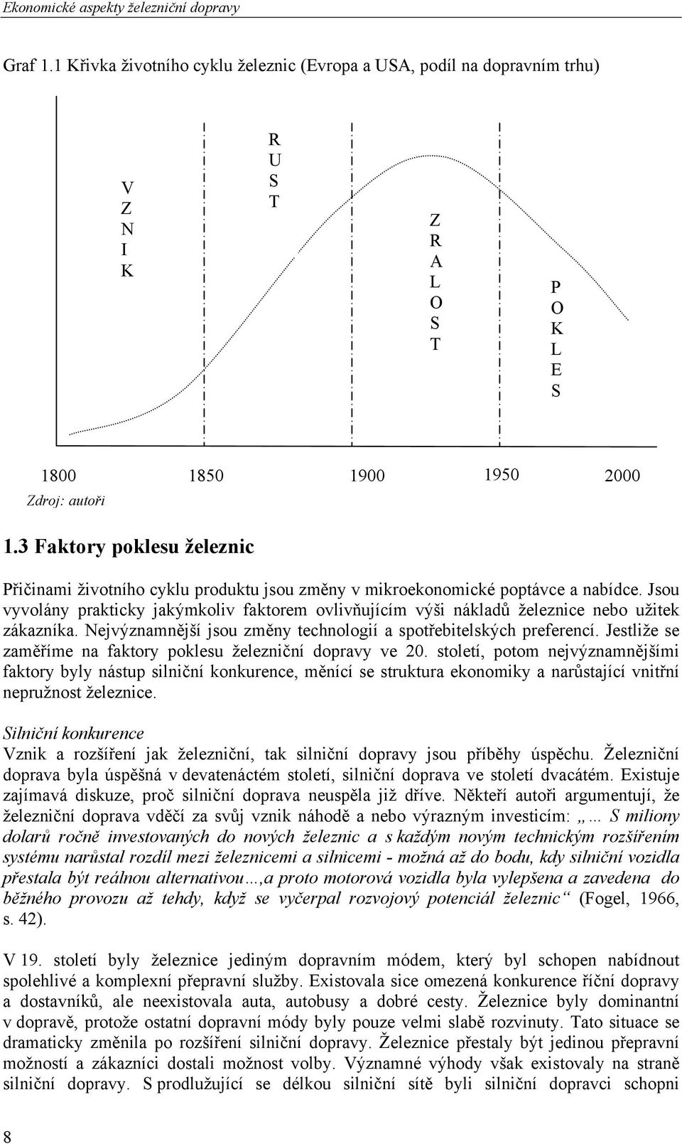 3 Faktory poklesu železnic Přičinami životního cyklu produktu jsou změny v mikroekonomické poptávce a nabídce.