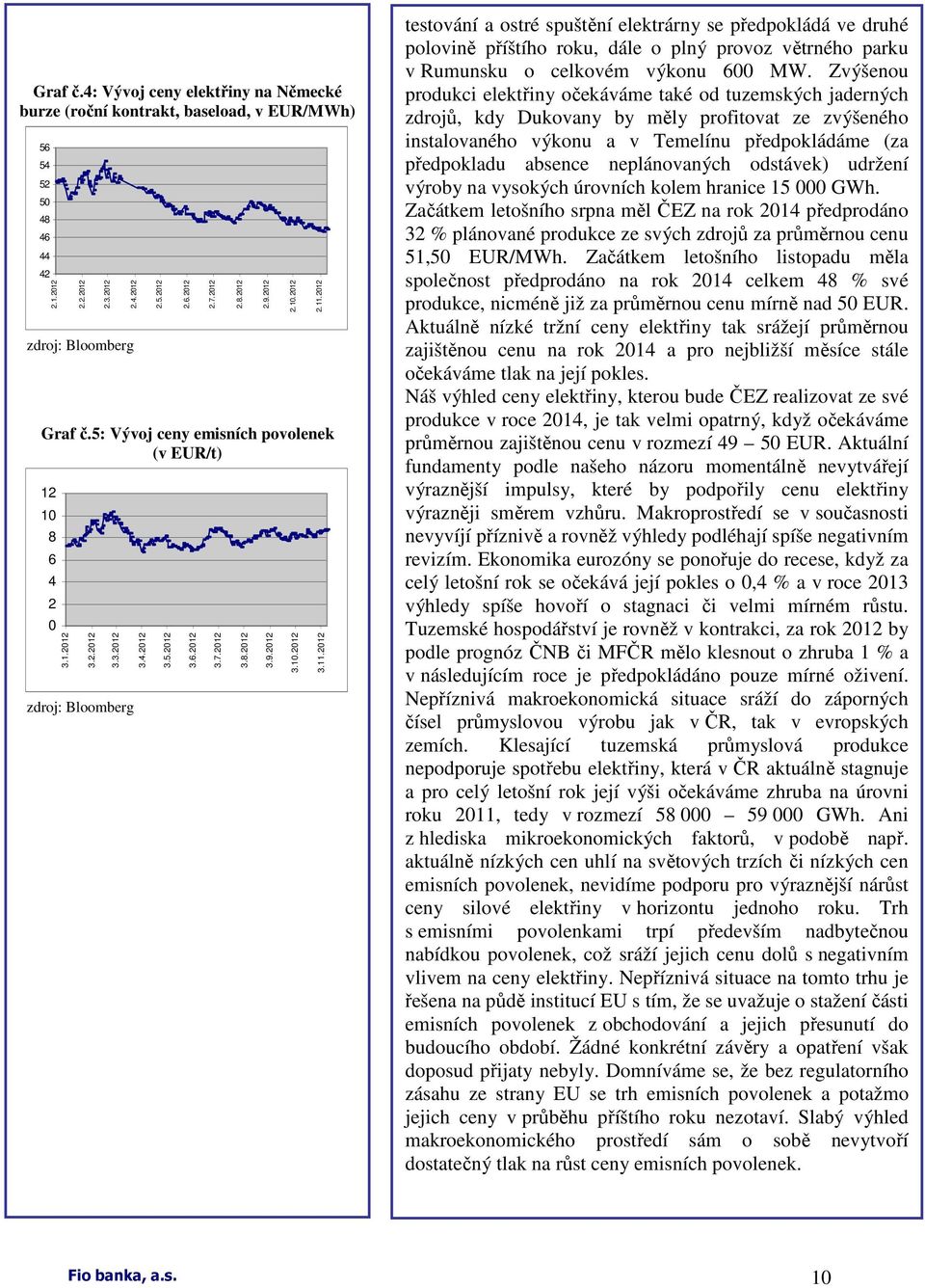 2012 3.11.2012 testování a ostré spuštění elektrárny se předpokládá ve druhé polovině příštího roku, dále o plný provoz větrného parku v Rumunsku o celkovém výkonu 600 MW.