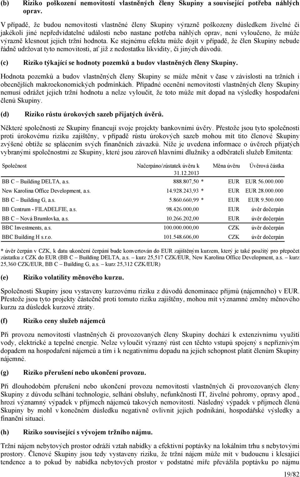 výrazně klesnout jejich tržní hodnota. Ke stejnému efektu může dojít v případě, že člen Skupiny nebude řádně udržovat tyto nemovitosti, ať již z nedostatku likvidity, či jiných důvodů.