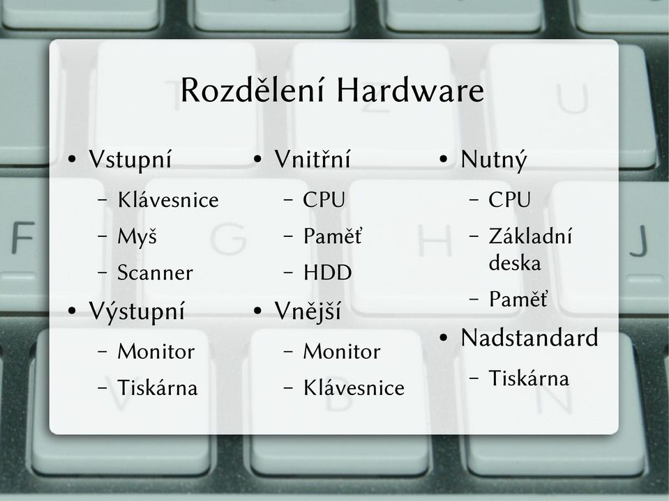 Monitor Tiskárna Paměť HDD Vnější Monitor