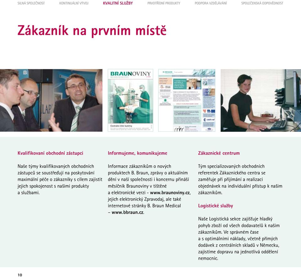 Informujeme, komunikujeme Informace zákazníkům o nových produktech B. Braun, zprávy o aktuálním dění v naší společnosti i koncernu přináší měsíčník Braunoviny v tištěné a elektronické verzi - www.