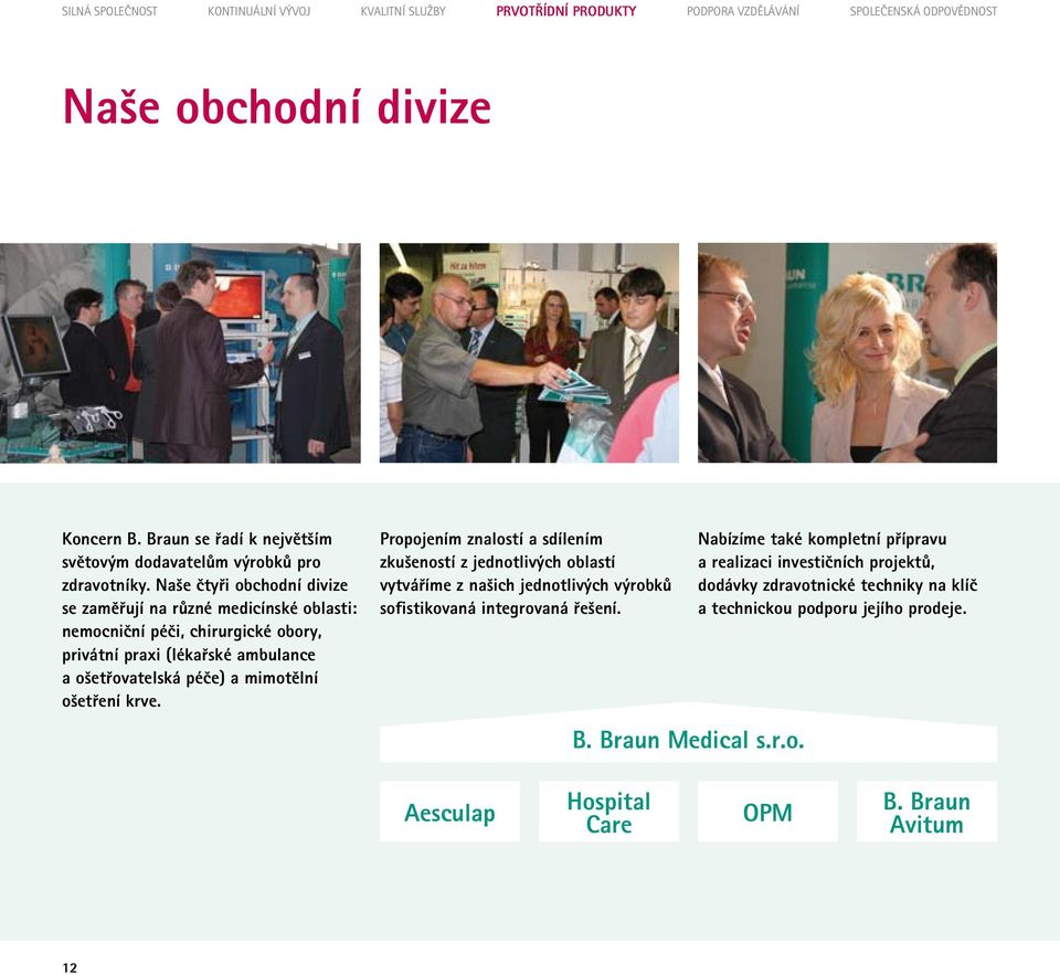 Naše čtyři obchodní divize se zaměřují na různé medicínské oblasti: nemocniční péči, chirurgické obory, privátní praxi (lékařské ambulance a ošetřovatelská péče) a mimotělní ošetření krve.