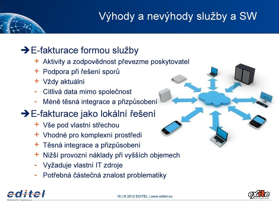 lokální řešení + Vše pod vlastní střechou + Vhodné pro komplexní prostředí + Těsná integrace a přizpůsobení + Nižší