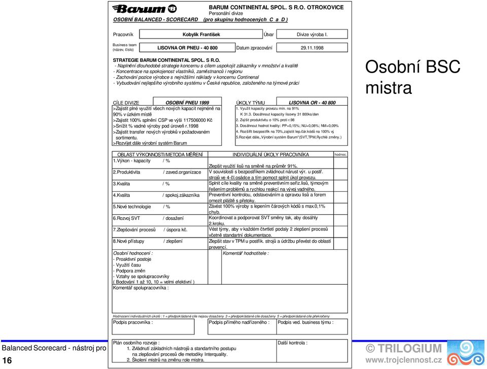 NA OR PNEU - 40 800 Datum zpracování 29.11.1998 STRATEGIE BARUM CONTINENTAL SPOL. S R.O. - Naplnění dlouhodobé strategie koncernu s cílem uspokojit zákazníky v množství a kvalitě - Koncentrace na