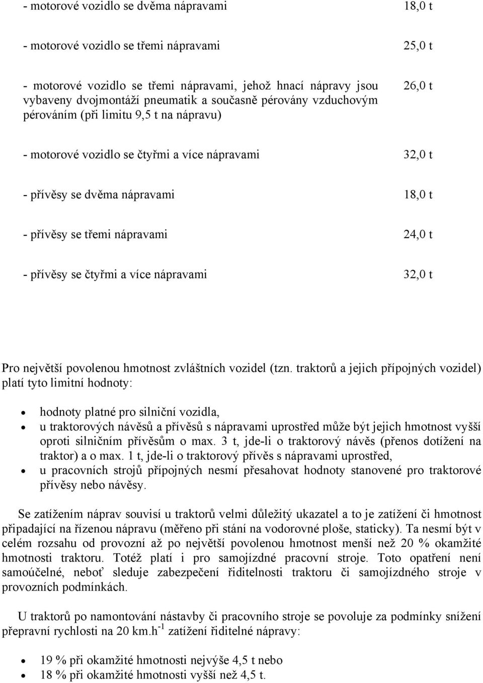 přívěsy se čtyřmi a více nápravami 32,0 t Pro největší povolenou hmotnost zvláštních vozidel (tzn.