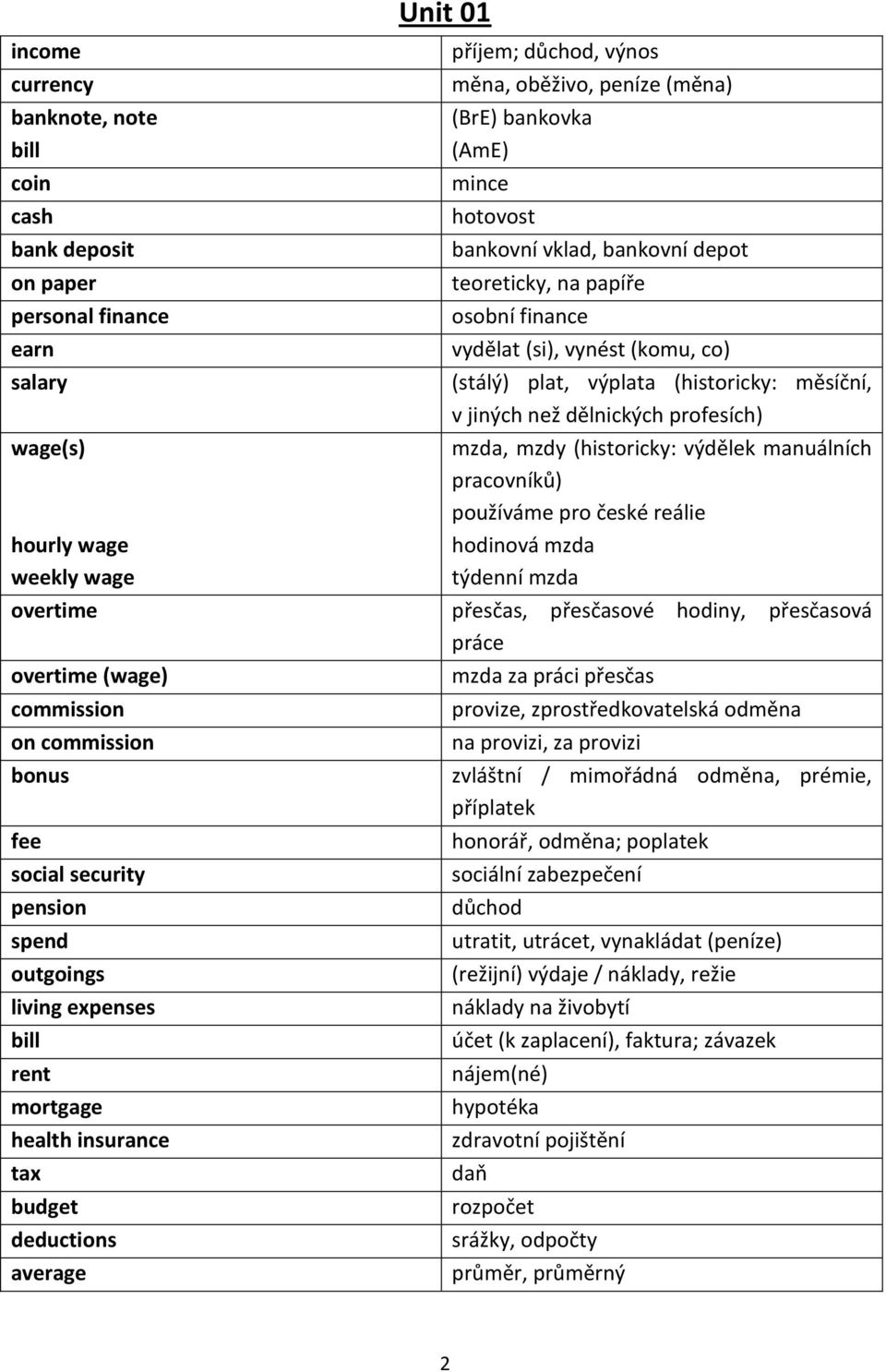 profesích) mzda, mzdy (historicky: výdělek manuálních pracovníků) používáme pro české reálie hodinová mzda týdenní mzda overtime přesčas, přesčasové hodiny, přesčasová práce overtime (wage) mzda za