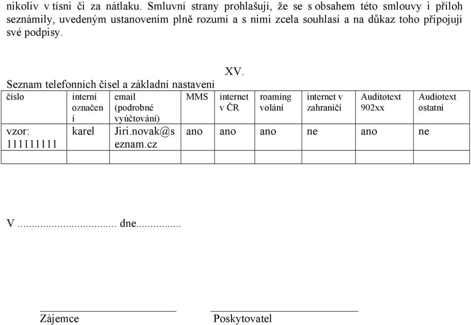 zcela souhlasí a na důkaz toho připojují své podpisy.