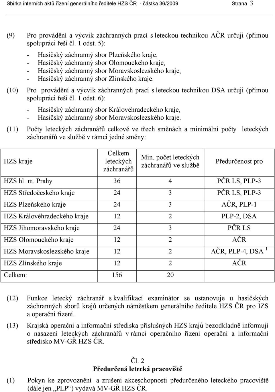 (10) Pro provádění a výcvik záchranných prací s leteckou technikou DSA určuji (přímou spolupráci řeší čl. 1 odst.