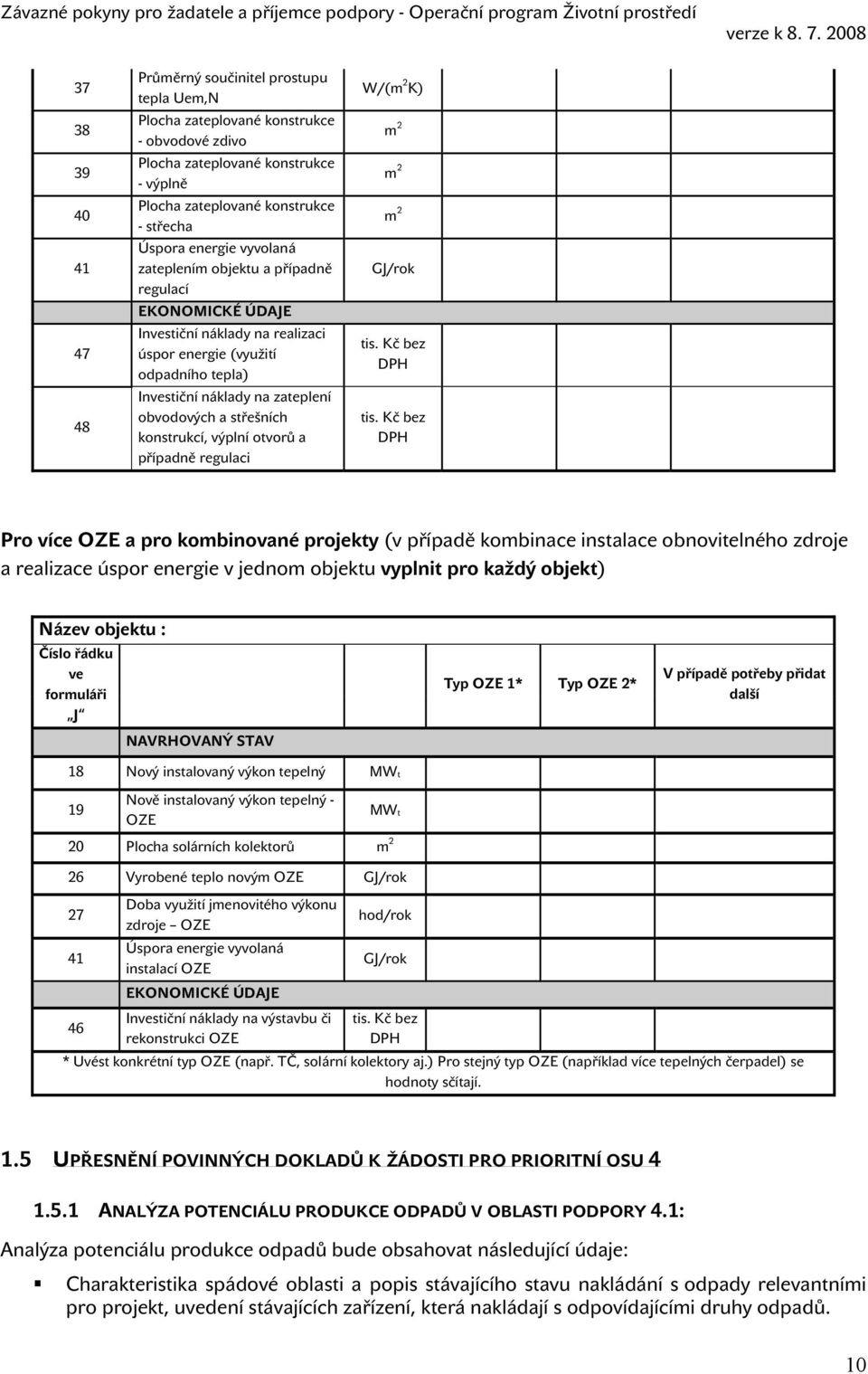 konstrukcí, výplní otvorů a případně regulaci W/(m 2 K) m 2 m 2 m 2 GJ/rok tis. Kč bez DPH tis.