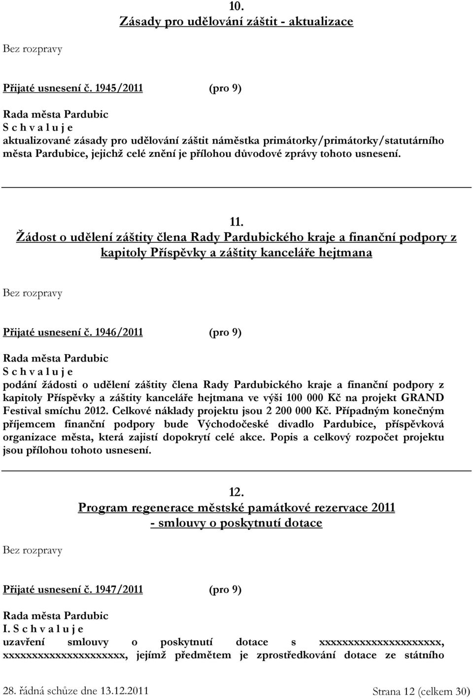 Žádost o udělení záštity člena Rady Pardubického kraje a finanční podpory z kapitoly Příspěvky a záštity kanceláře hejtmana Přijaté usnesení č.