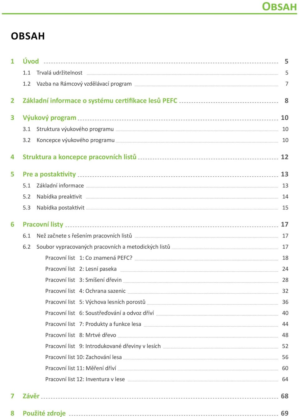 3 Nabídka postaktivit 15 6 Pracovní listy 17 6.1 Než začnete s řešením pracovních listů 17 6.2 Soubor vypracovaných pracovních a metodických listů 17 Pracovní list 1: Co znamená PEFC?