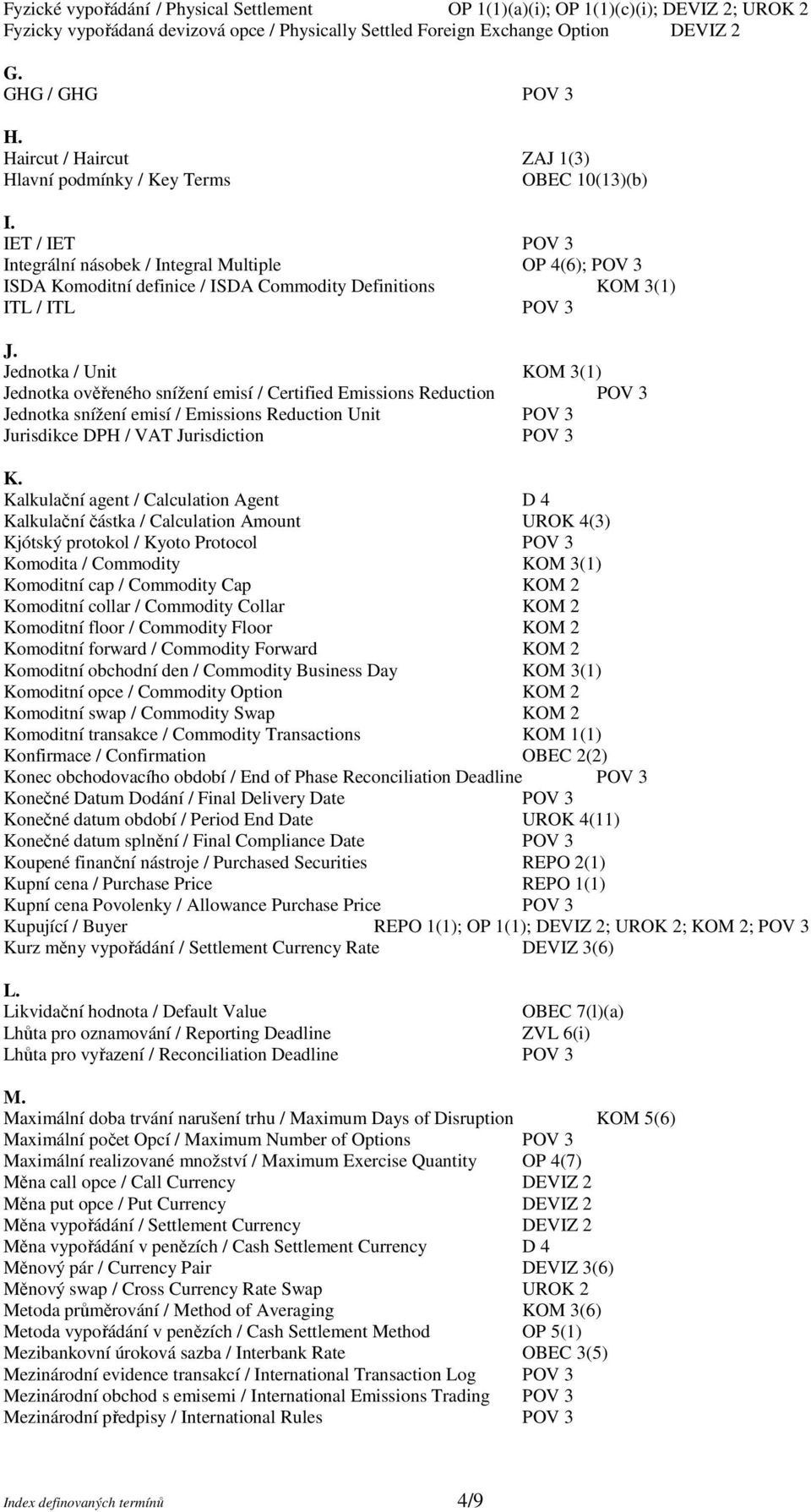 IET / IET POV 3 Integrální násobek / Integral Multiple OP 4(6); POV 3 ISDA Komoditní definice / ISDA Commodity Definitions KOM 3(1) ITL / ITL POV 3 J.