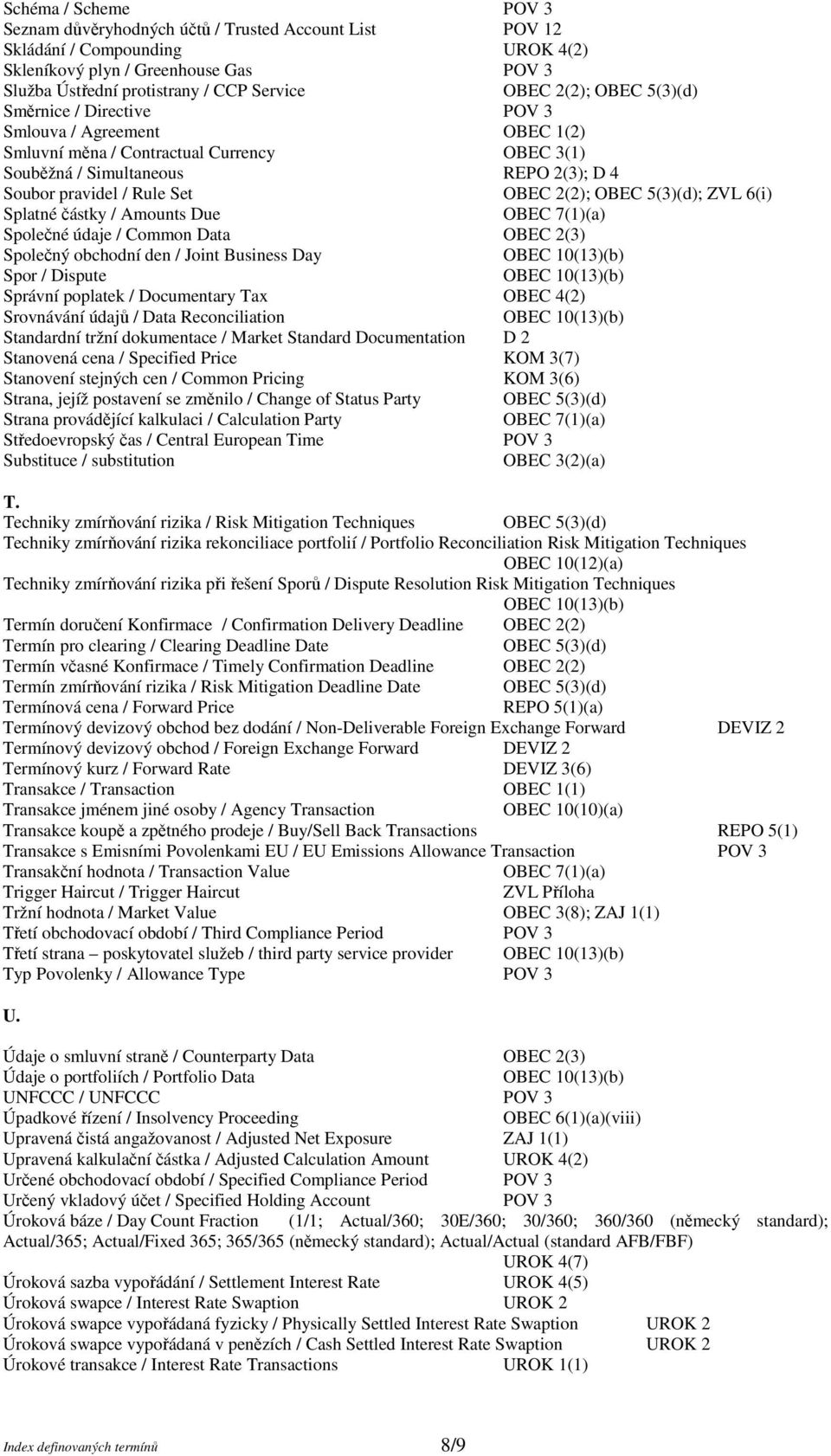 Splatné částky / Amounts Due OBEC 7(1)(a) Společné údaje / Common Data OBEC 2(3) Společný obchodní den / Joint Business Day Spor / Dispute Správní poplatek / Documentary Tax OBEC 4(2) Srovnávání