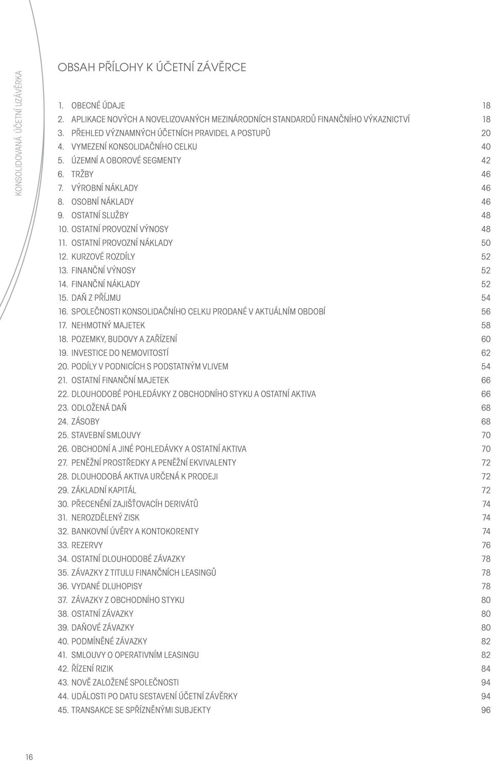 OSTATNÍ PROVOZNÍ VÝNOSY 48 11. OSTATNÍ PROVOZNÍ NÁKLADY 50 12. KURZOVÉ ROZDÍLY 52 13. FINANČNÍ VÝNOSY 52 14. FINANČNÍ NÁKLADY 52 15. DAŇ Z PŘÍJMU 54 16.