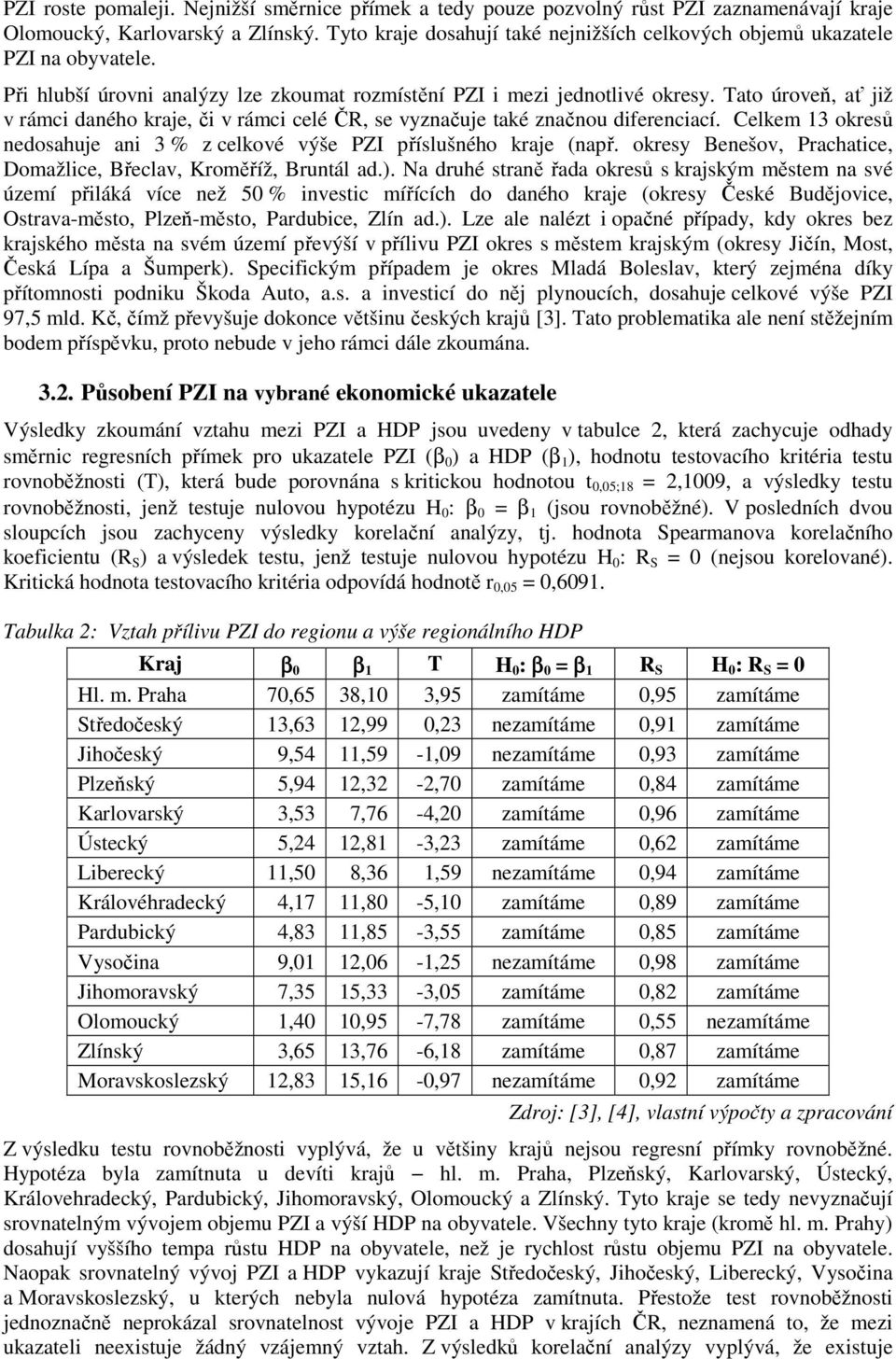 Tato úroveň, ať již v rámci daného kraje, či v rámci celé ČR, se vyznačuje také značnou diferenciací. Celkem 13 okresů nedosahuje ani 3 % z celkové výše PZI příslušného kraje (např.