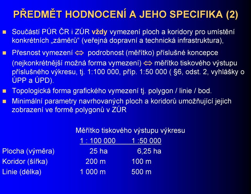 1:50 000 ( 6, odst. 2, vyhlášky o ÚPP a ÚPD). Topologická forma grafického vymezení tj. polygon / linie / bod.