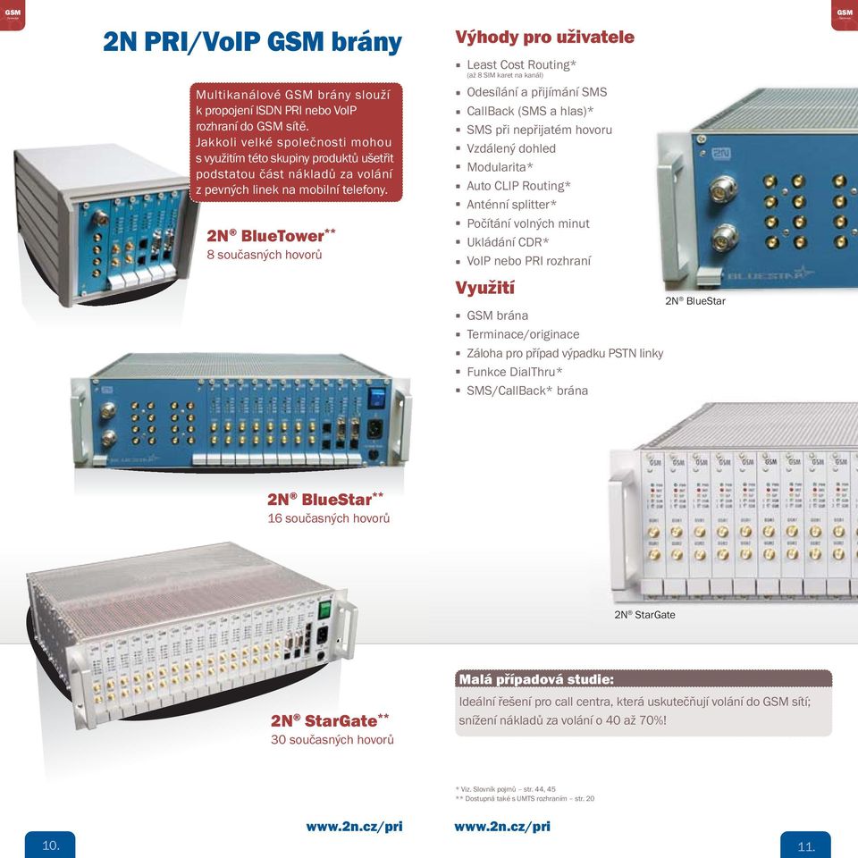 2N BlueTower ** 8 současných hovorů Least Cost Routing* (až 8 SIM karet na kanál) Odesílání a přijímání SMS CallBack (SMS a hlas)* SMS při nepřijatém hovoru Vzdálený dohled Modularita* Auto CLIP