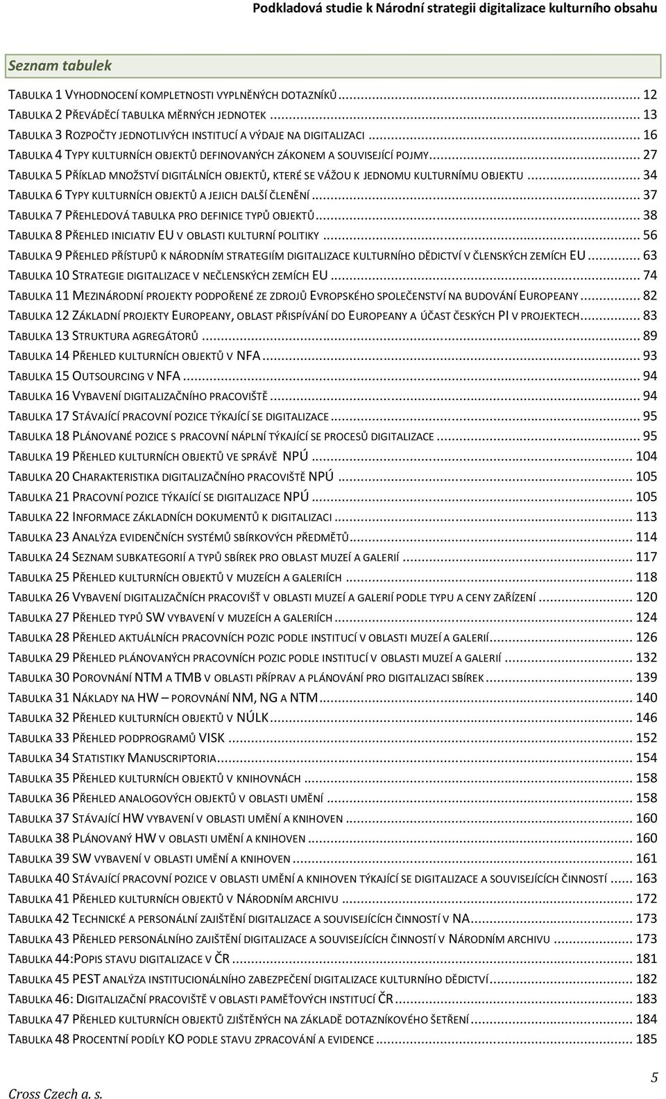 .. 34 TABULKA 6 TYPY KULTURNÍCH OBJEKTŮ A JEJICH DALŠÍ ČLENĚNÍ... 37 TABULKA 7 PŘEHLEDOVÁ TABULKA PRO DEFINICE TYPŮ OBJEKTŮ... 38 TABULKA 8 PŘEHLED INICIATIV EU V OBLASTI KULTURNÍ POLITIKY.