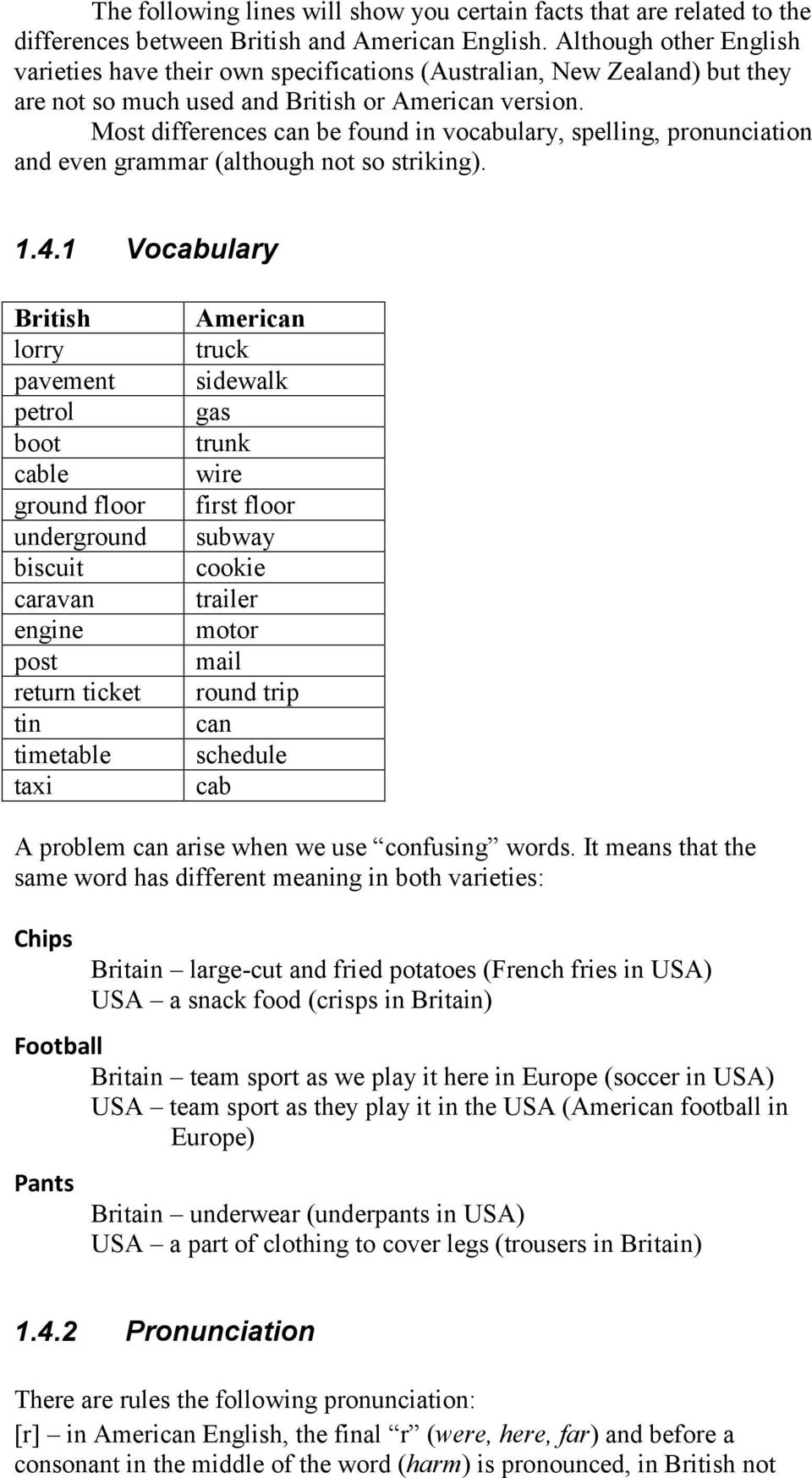 Most differences can be found in vocabulary, spelling, pronunciation and even grammar (although not so striking). 1.4.