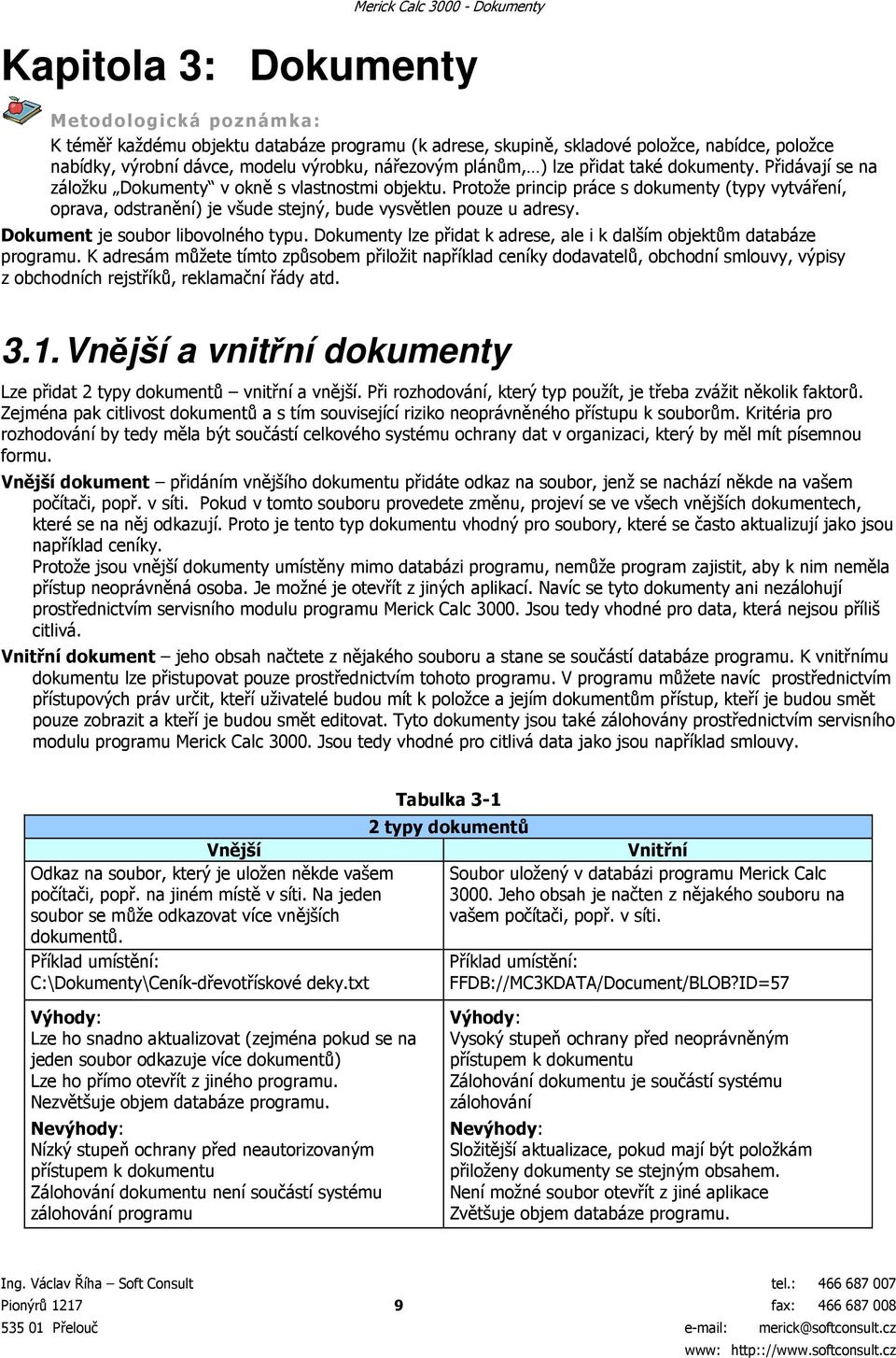 Protože princip práce s dokumenty (typy vytváření, oprava, odstranění) je všude stejný, bude vysvětlen pouze u adresy. Dokument je soubor libovolného typu.