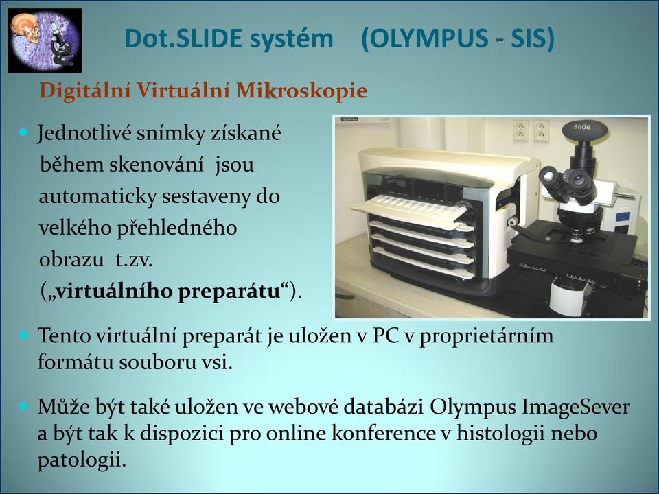 Tento virtuální preparát je uložen v PC v proprietárním formátu souboru vsi.