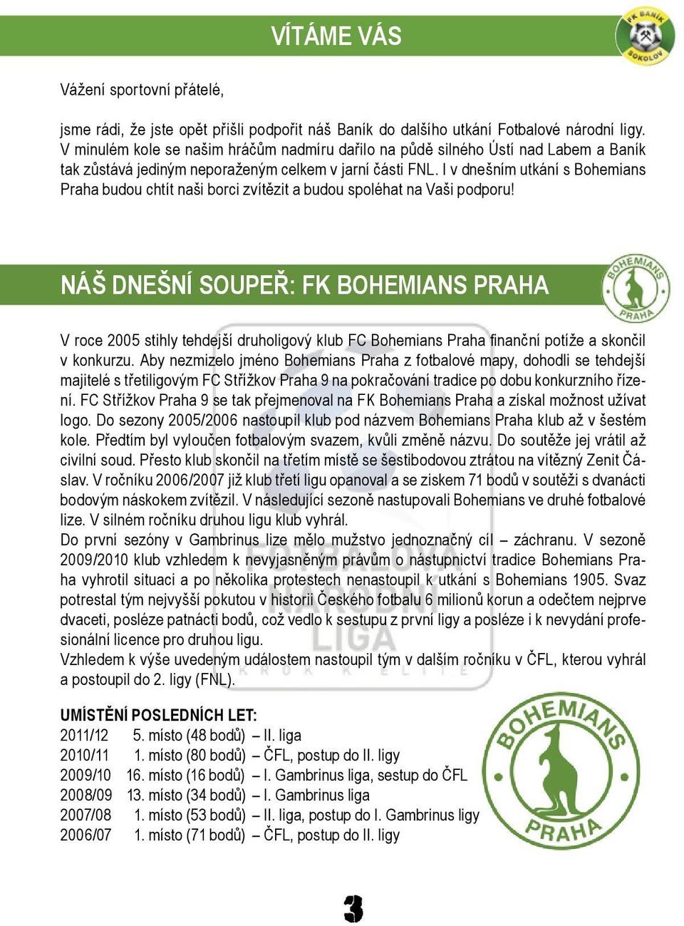 I v dnešním utkání s Bohemians Praha budou chtít naši borci zvítězit a budou spoléhat na Vaši podporu!