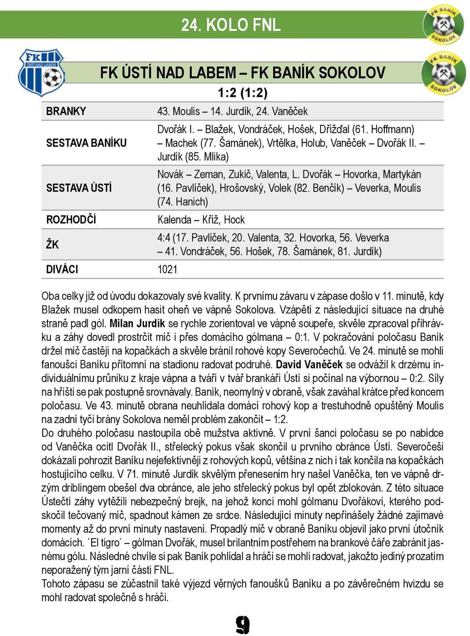 Hanich) ROZHODČÍ Kalenda Kříž, Hock 4:4 (17. Pavlíček, 20. Valenta, 32. Hovorka, 56. Veverka ŽK 41. Vondráček, 56. Hošek, 78. Šamánek, 81.