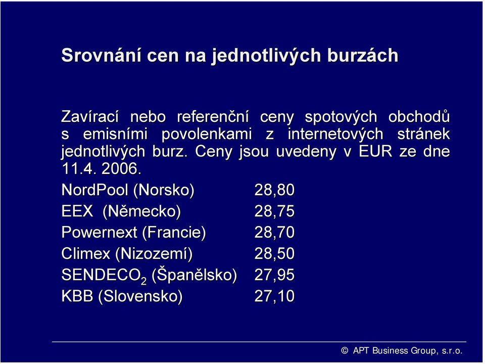 Ceny jsou uvedeny v EUR ze dne 11.4. 2006.