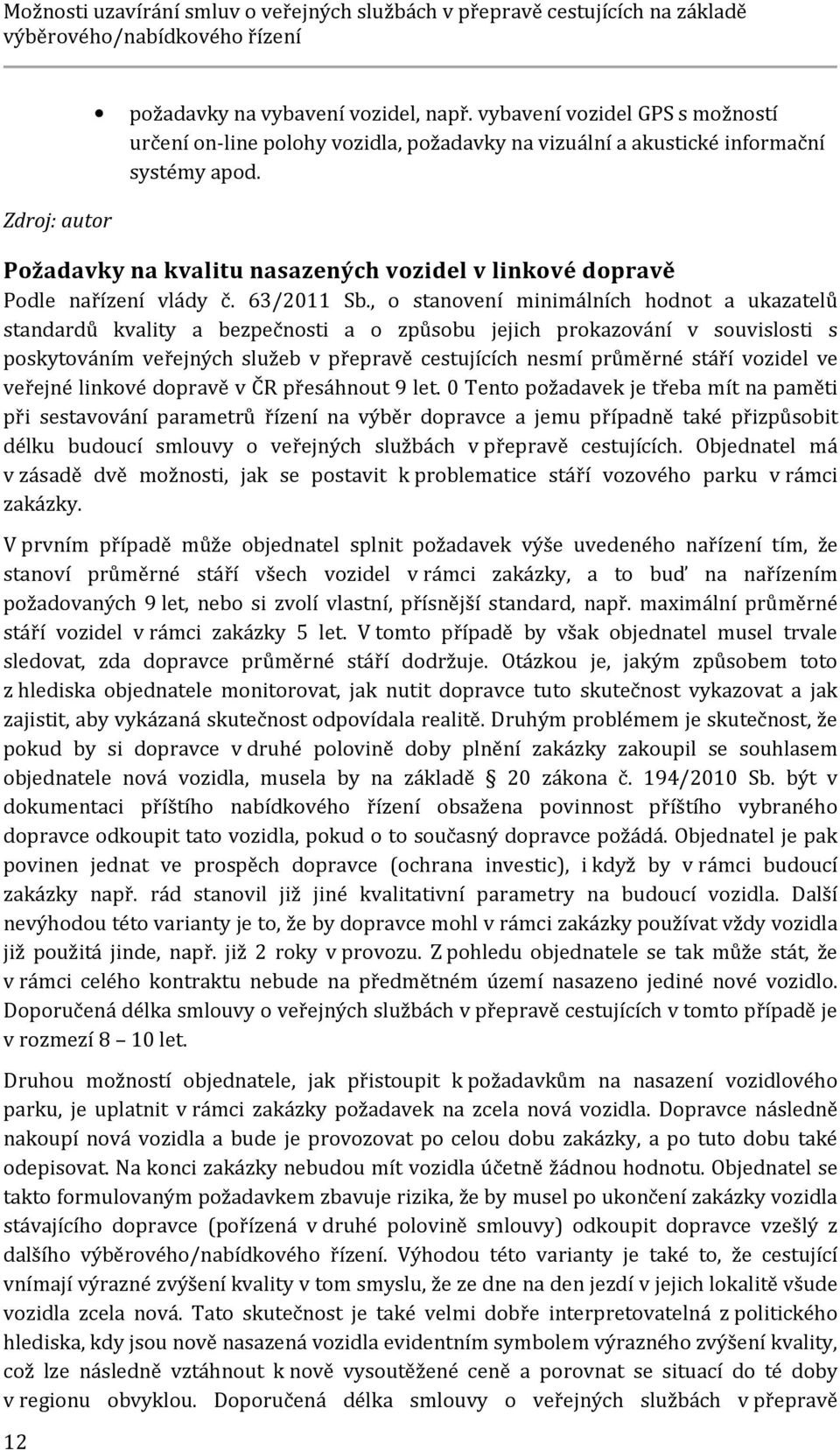 Požadavky na kvalitu nasazených vozidel v linkové dopravě Podle nařízení vlády č. 63/2011 Sb.