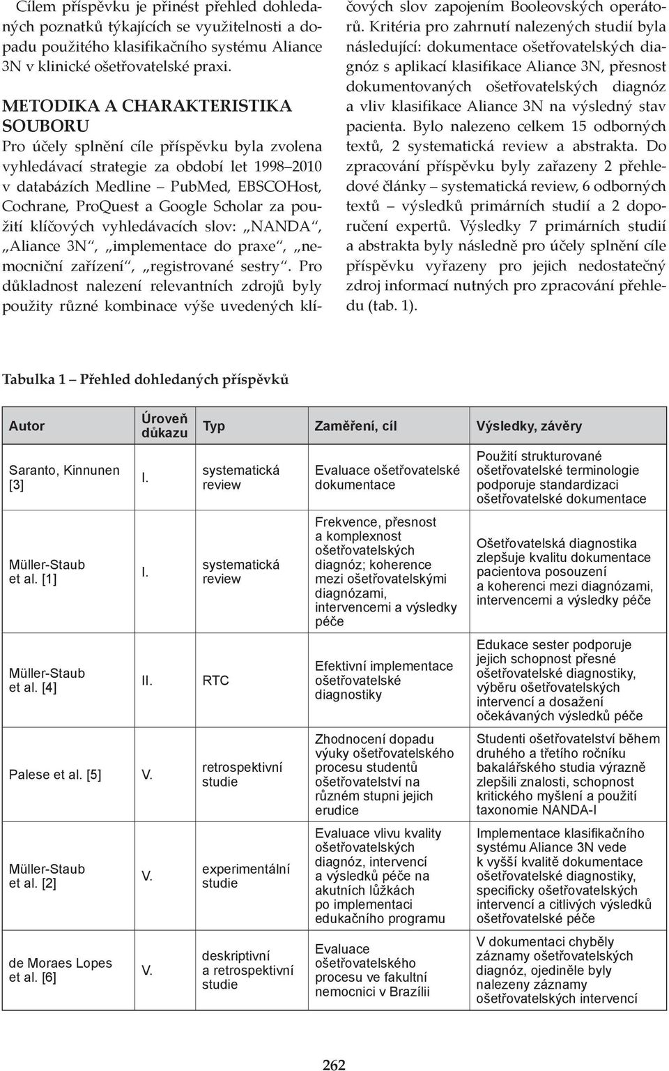 Scholar za použití klíčových vyhledávacích slov: NANDA, Aliance 3N, implementace do praxe, nemocniční zařízení, registrované sestry.