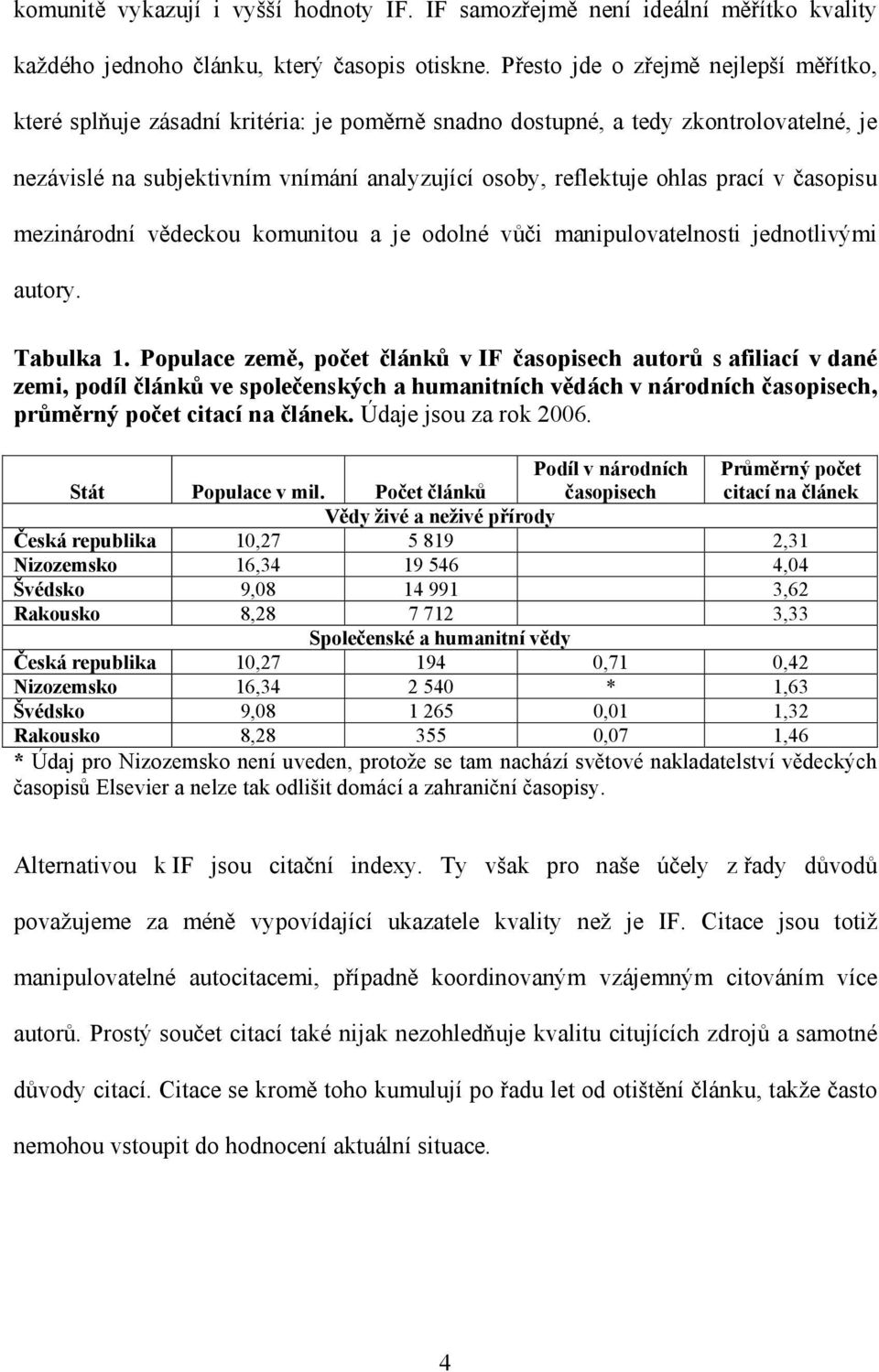 prací v časopisu mezinárodní vědeckou komunitou a je odolné vůči manipulovatelnosti jednotlivými autory. Tabulka 1.