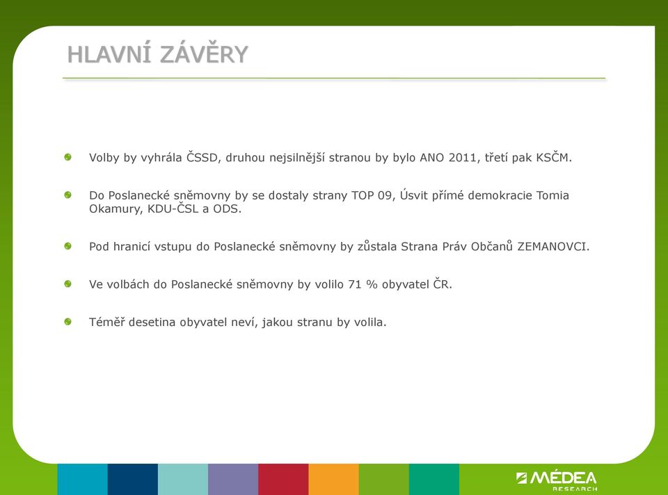 ODS. Pod hranicí vstupu do Poslanecké sněmovny by zůstala Strana Práv Občanů ZEMANOVCI.