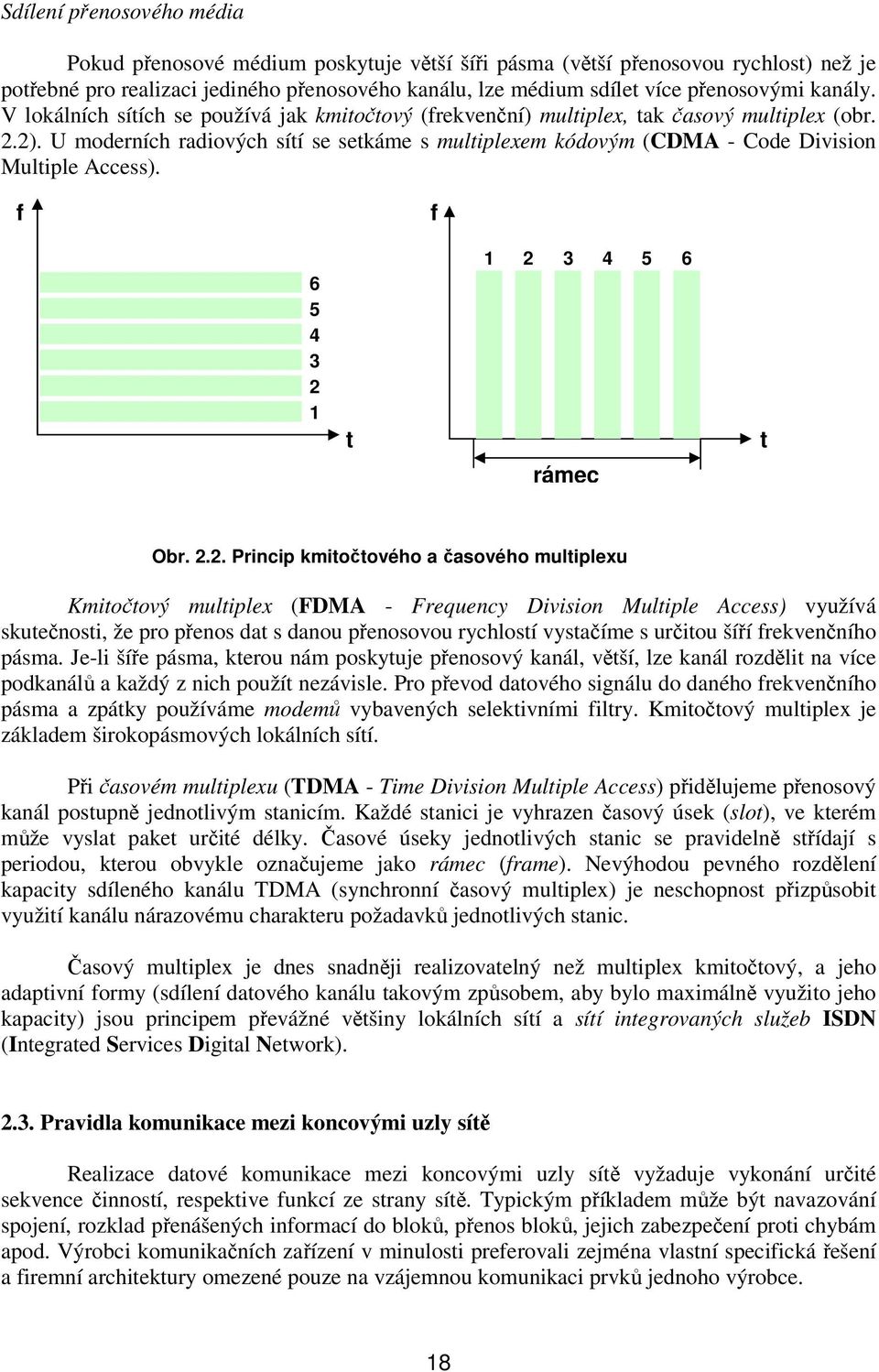 U moderních radiových sítí se setkáme s multiplexem kódovým (CDMA - Code Division Multiple Access). f f 6 5 4 3 2 