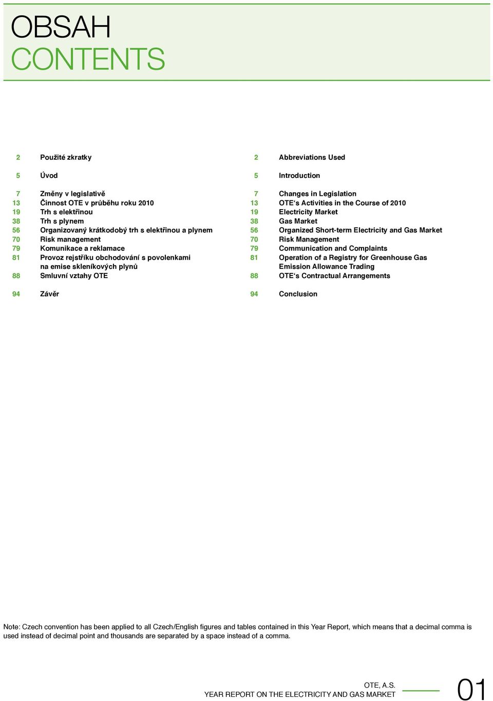 in Legislation OTE s Activities in the Course of 21 Electricity Market Gas Market Organized Short-term Electricity and Gas Market Risk Management Communication and Complaints Operation of a Registry