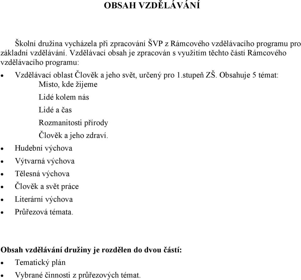 stupeň ZŠ. Obsahuje 5 témat: Místo, kde žijeme Lidé kolem nás Lidé a čas Rozmanitosti pírody Člověk a jeho zdraví.