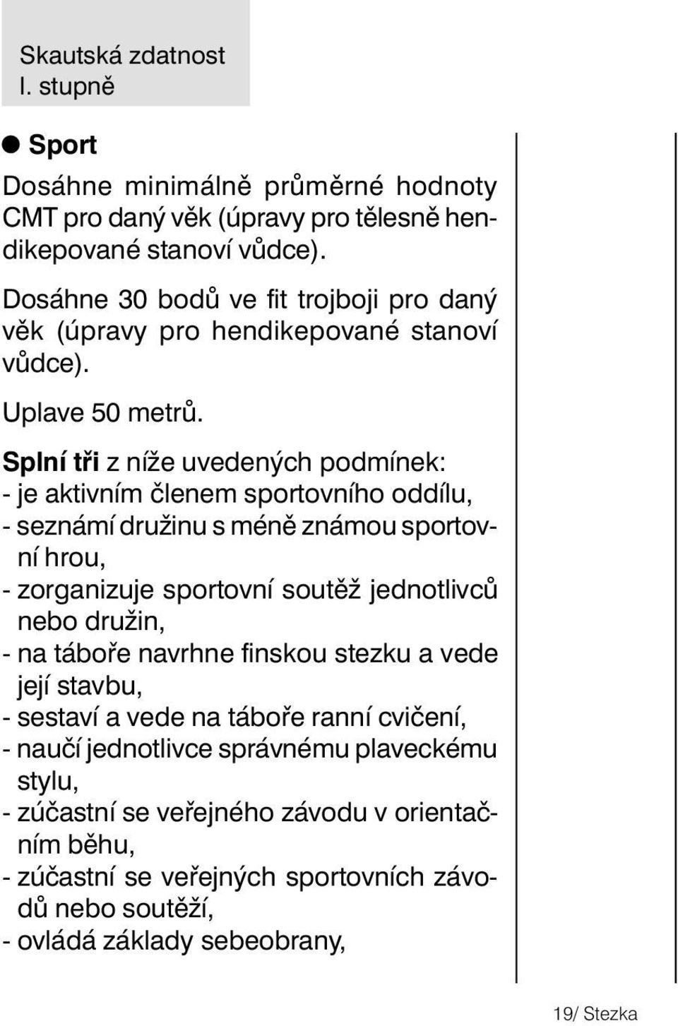 Splní tři z níže uvedených podmínek: - je aktivním členem sportovního oddílu, - seznámí družinu s méně známou sportovní hrou, - zorganizuje sportovní soutěž jednotlivců nebo