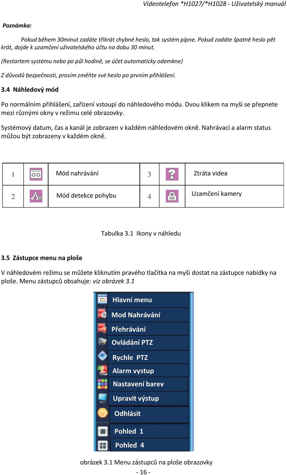 4 Náhledový mód Po normálním přihlášení, zařízení vstoupí do náhledového módu. Dvou klikem na myši se přepnete mezi různými okny v režimu celé obrazovky.