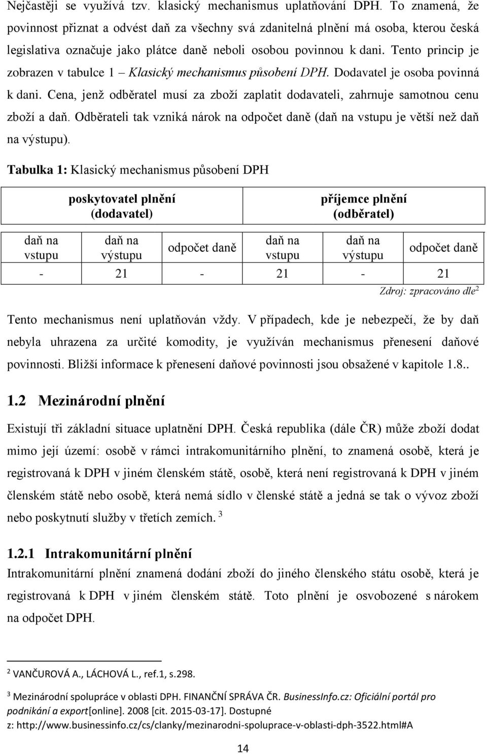 Tento princip je zobrazen v tabulce 1 Klasický mechanismus působení DPH. Dodavatel je osoba povinná k dani. Cena, jenž odběratel musí za zboží zaplatit dodavateli, zahrnuje samotnou cenu zboží a daň.