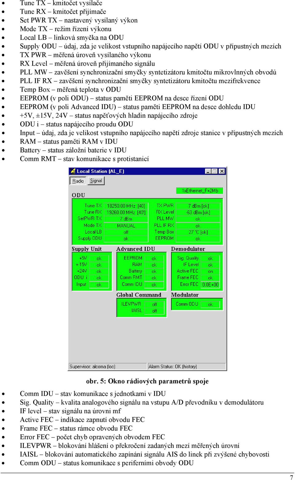 obvodů PLL IF RX zavěšení synchronizační smyčky syntetizátoru kmitočtu mezifrekvence Temp Box měřená teplota v ODU EEPROM (v poli ODU) status paměti EEPROM na desce řízení ODU EEPROM (v poli Advanced