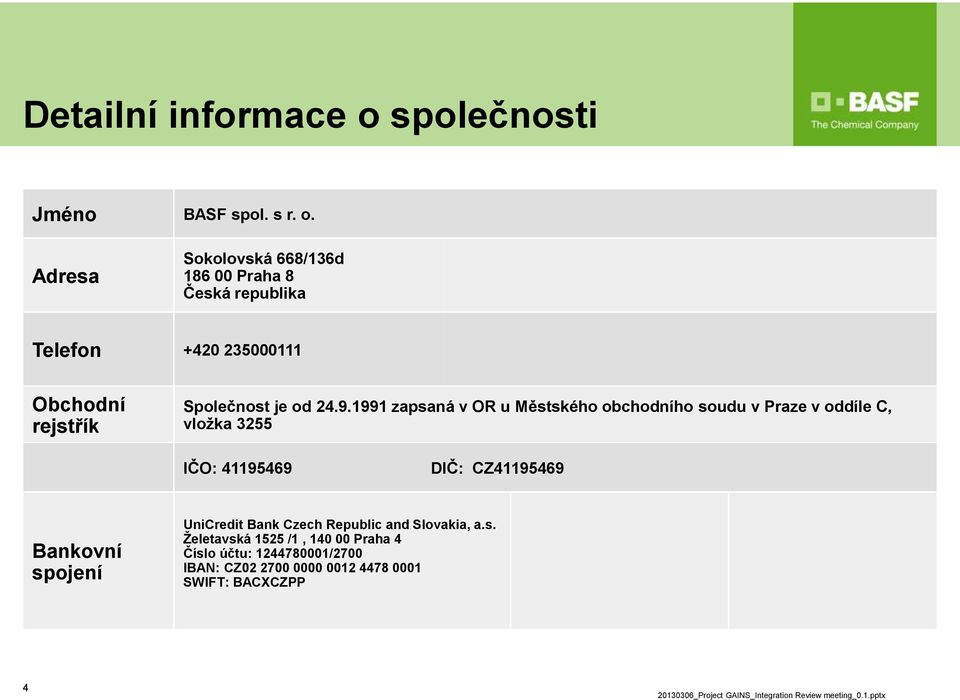 Adresa Sokolovská 668/136d 186 00 Praha 8 Česká republika Telefon +420 235000111 Obchodní rejstřík Společnost je od 24.9.