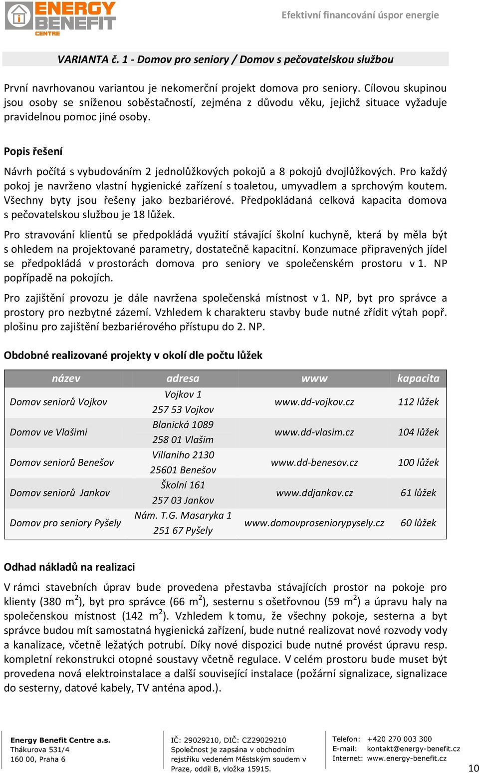 Popis řešení Návrh počítá s vybudováním 2 jednolůžkových pokojů a 8 pokojů dvojlůžkových. Pro každý pokoj je navrženo vlastní hygienické zařízení s toaletou, umyvadlem a sprchovým koutem.