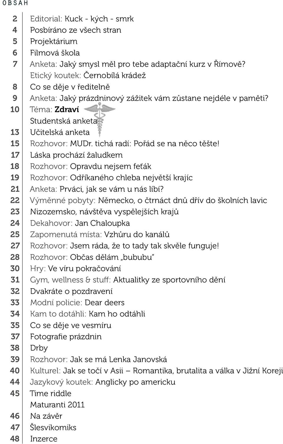 Téma: Zdraví Studentská anketa Učitelská anketa Rozhovor: MUDr. tichá radí: Pořád se na něco těšte!