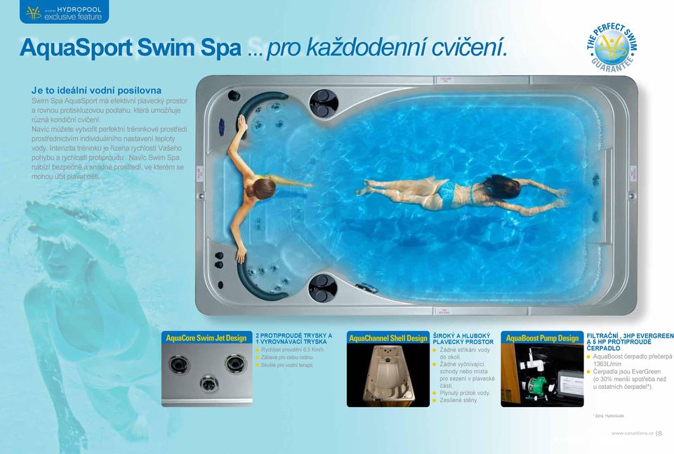 Navíc Swim Spa nabízí bezpečné a snadné prostředí, ve kterém se mohou učit plavat děti. AquaCore Swim Jet Design 2 PROTIPROUDÉ TRYSKY A 1 VYROVNÁVACÍ TRYSKA Rychlost proudění, Km/h.