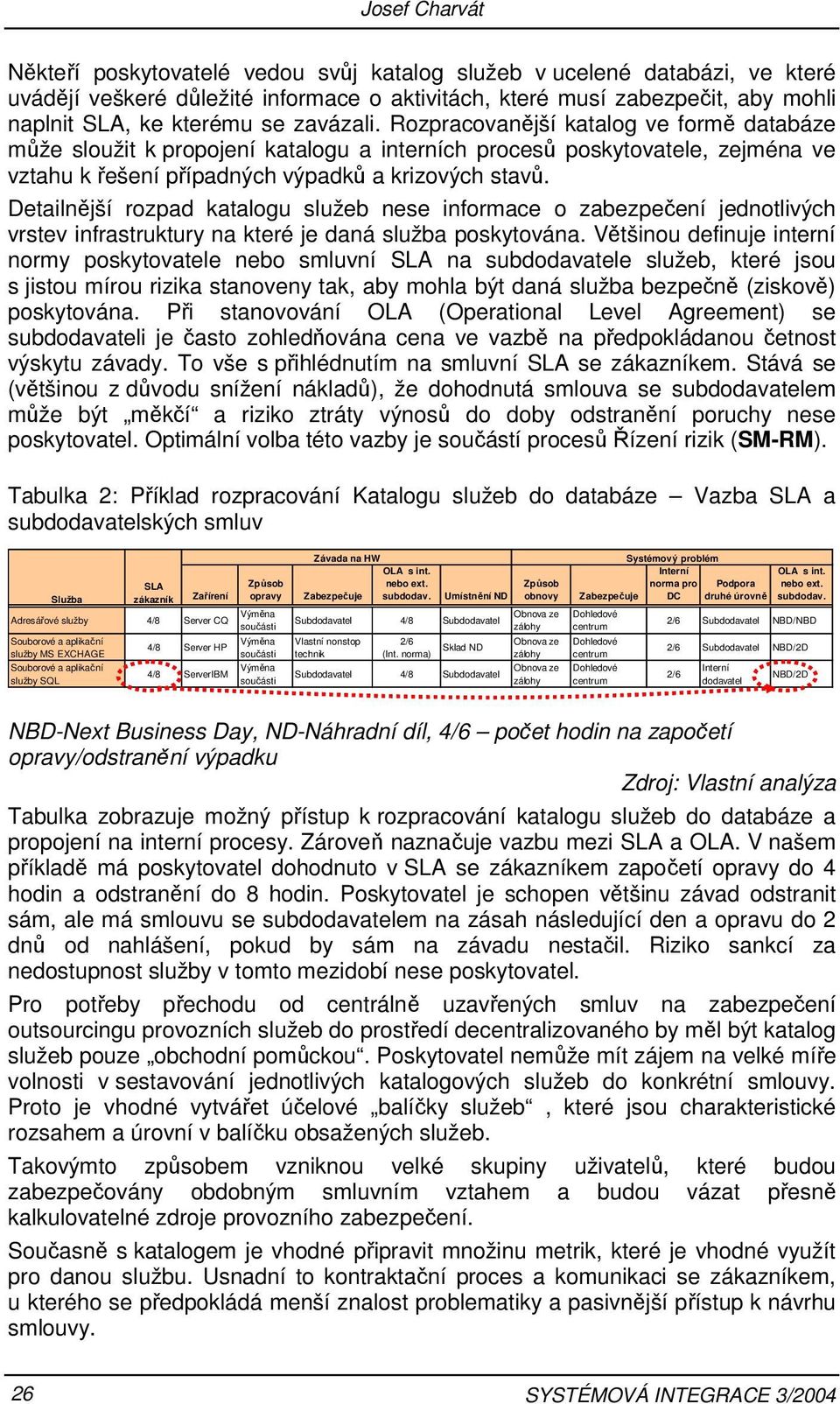 Detailnější rozpad katalogu služeb nese informace o zabezpečení jednotlivých vrstev infrastruktury na které je daná služba poskytována.