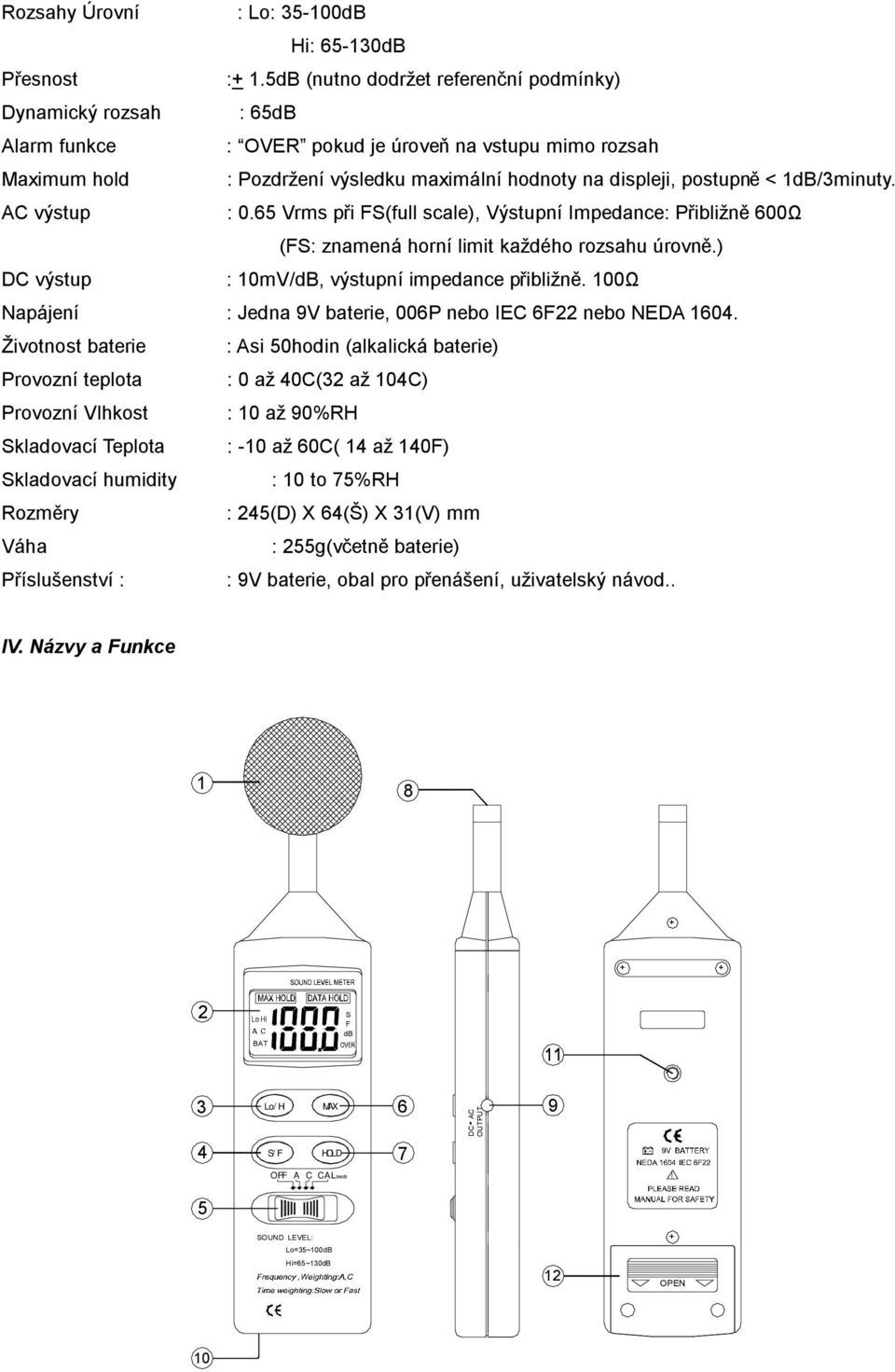 65 Vrms při (full scale), Výstupní Impedance: Přibližně 600Ω (: znamená horní limit každého rozsahu úrovně.) DC výstup : 10mV/, výstupní impedance přibližně.