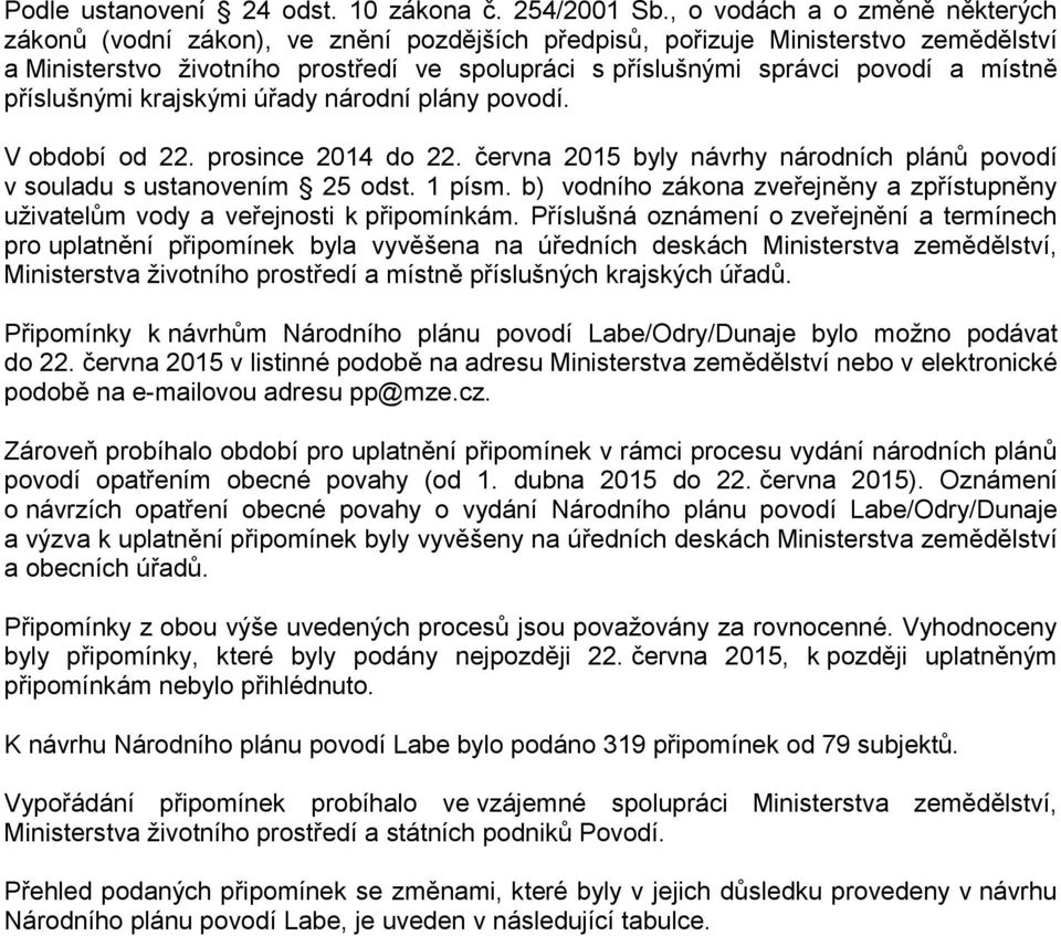 místně příslušnými krajskými úřady národní plány povodí. V období od 22. prosince 2014 do 22. června 2015 byly návrhy národních plánů povodí v souladu s ustanovením 25 odst. 1 písm.