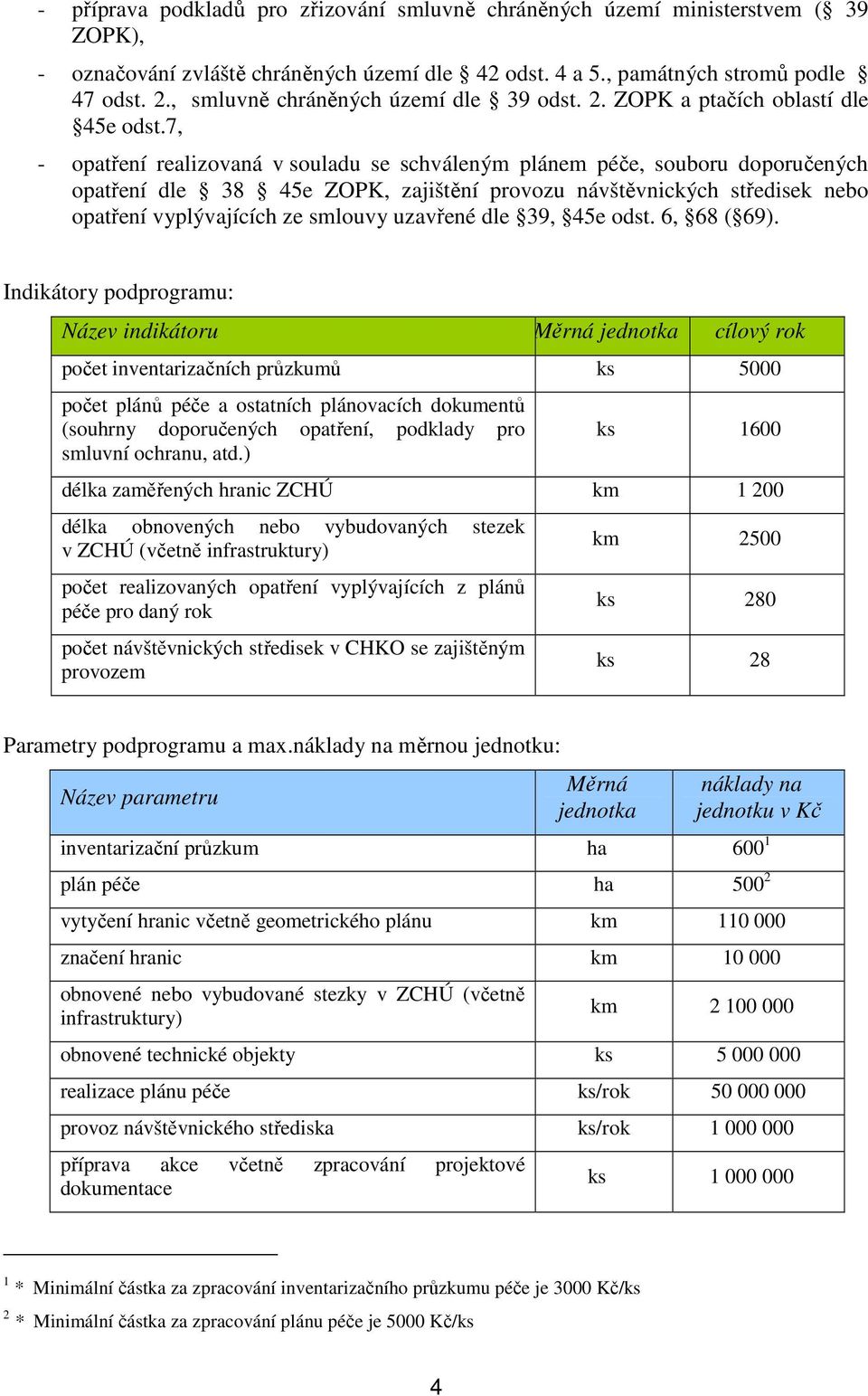 7, - opatření realizovaná v souladu se schváleným plánem péče, souboru doporučených opatření dle 38 45e ZOPK, zajištění provozu návštěvnických středisek nebo opatření vyplývajících ze smlouvy