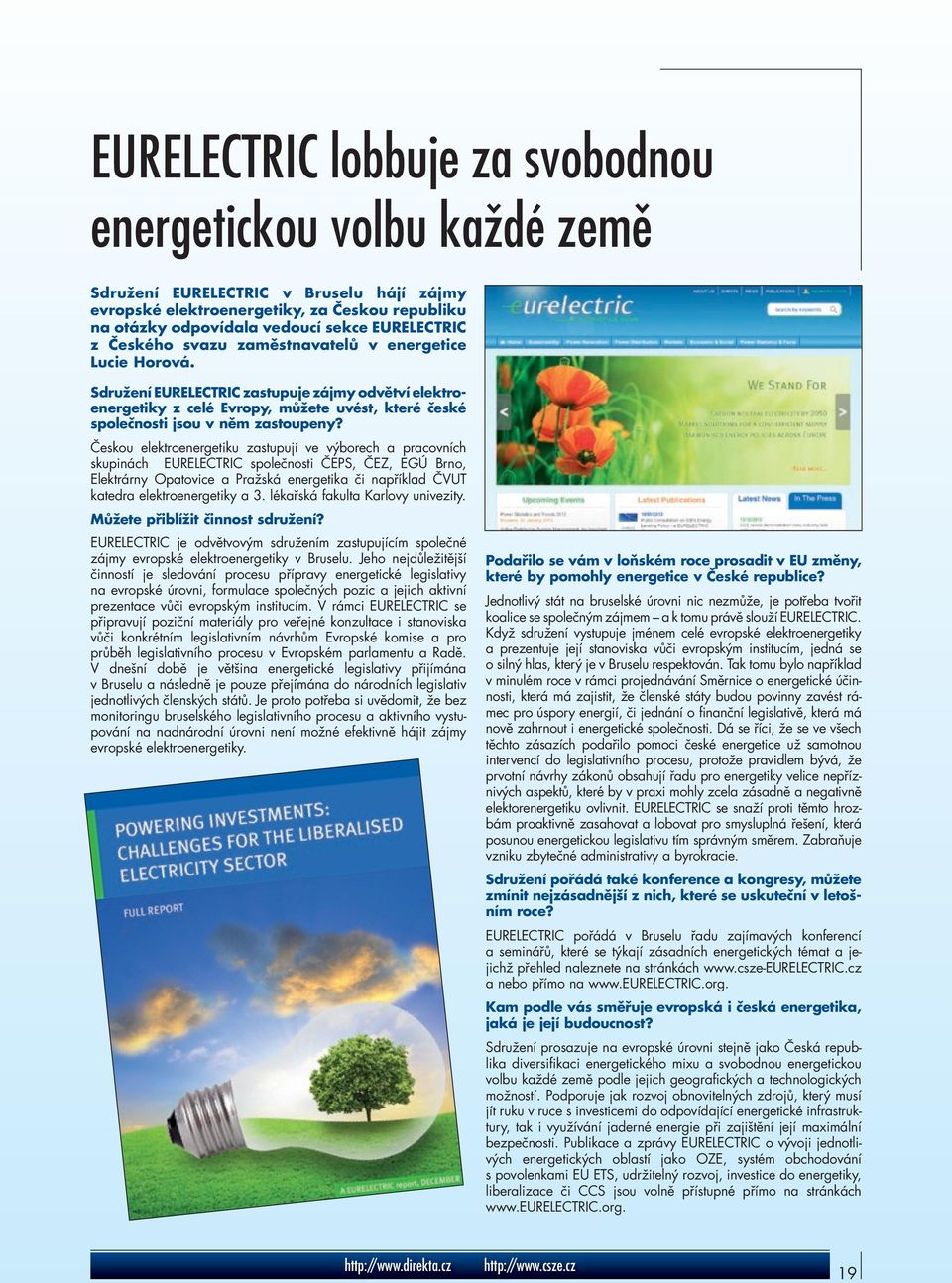 Českou elektroenergetiku zastupují ve výborech a pracovních skupinách EURELECTRIC společnosti ČEPS, ČEZ, EGÚ Brno, Elektrárny Opatovice a Pražská energetika či například ČVUT katedra