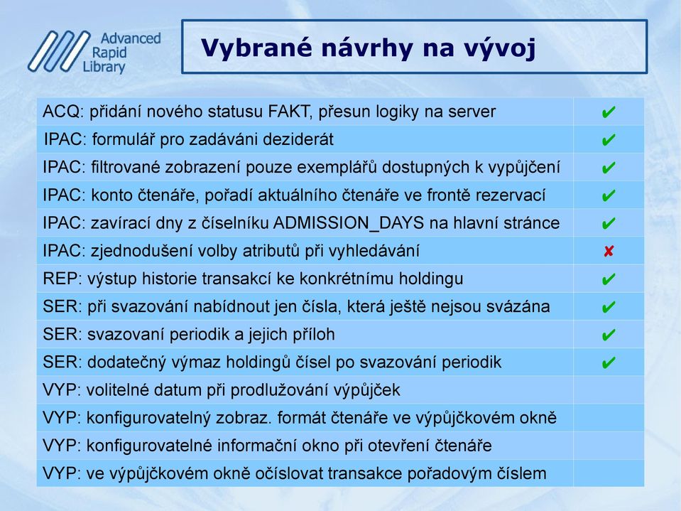 ke konkrétnímu holdingu SER: při svazování nabídnout jen čísla, která ještě nejsou svázána SER: svazovaní periodik a jejich příloh SER: dodatečný výmaz holdingů čísel po svazování periodik VYP: