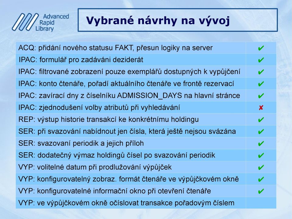 ke konkrétnímu holdingu SER: při svazování nabídnout jen čísla, která ještě nejsou svázána SER: svazovaní periodik a jejich příloh SER: dodatečný výmaz holdingů čísel po svazování periodik VYP: